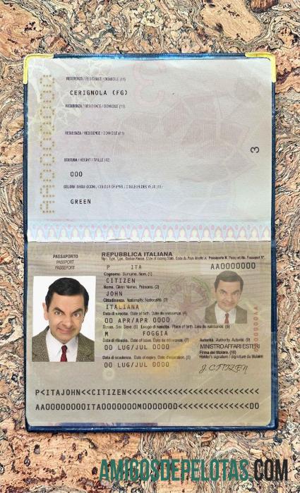 Foto do passaporte italiano exemplo real
